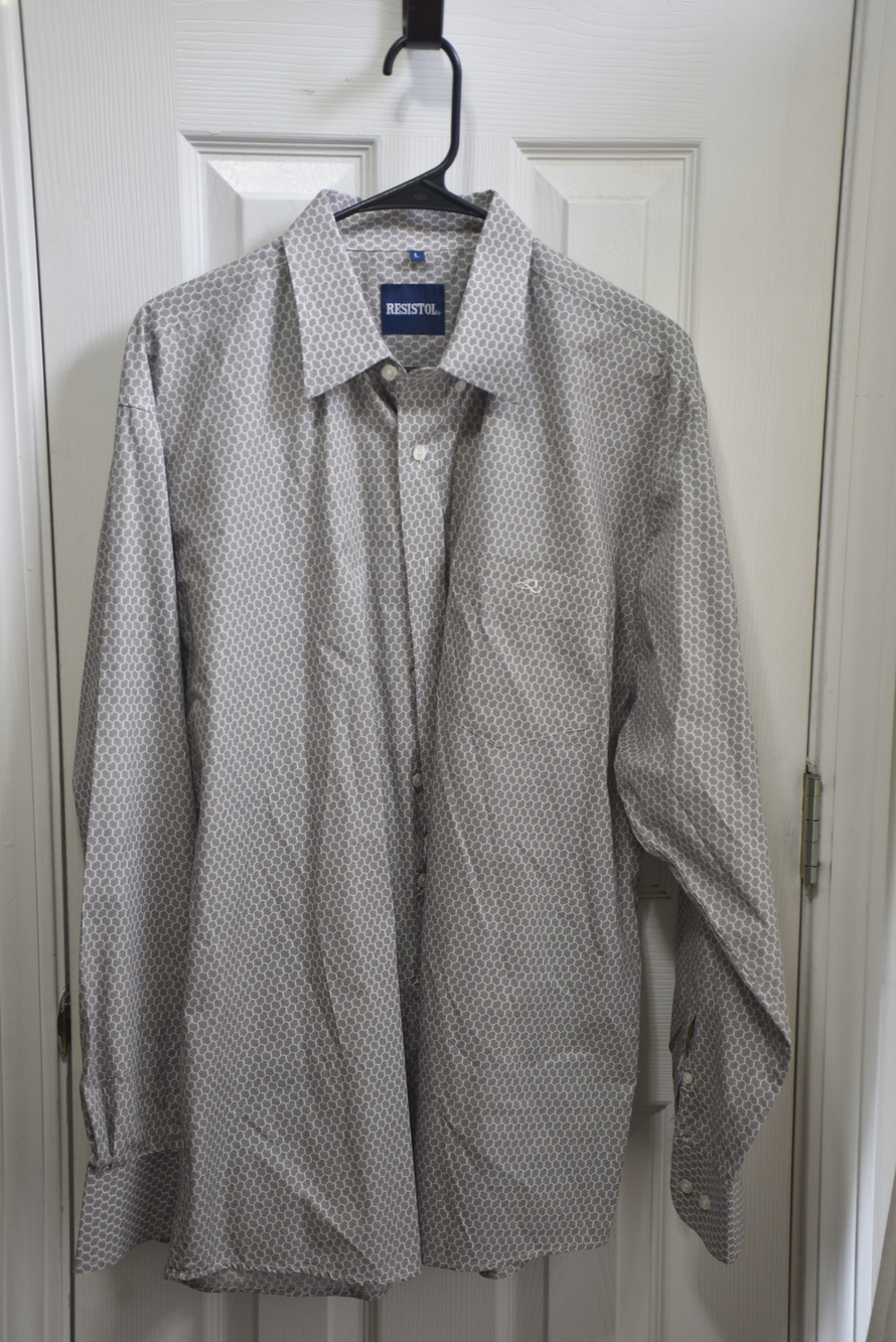 Resistol Patterned Button Up Dress Shirt Gray L LSC247